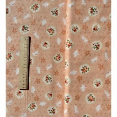 Ткань для пэчворка хлопок 50*110 см цветы и зайчики на персиковом