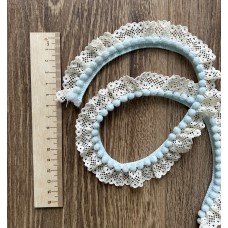 Рюш декоративный с помпонами, 20 мм, цвет сливочный с голубым