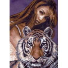 Девушка и тигр Рисунок на канве 37/49 37х49 Матренин Посад 0407
