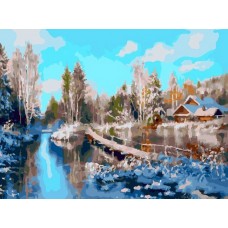 Зима на реке живопись на холсте 30*40см
