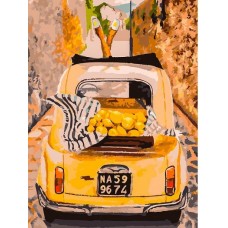 Машина с лимонами живопись на холсте 30*40см