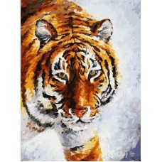 Тигр на снегу живопись на холсте 30*40см
