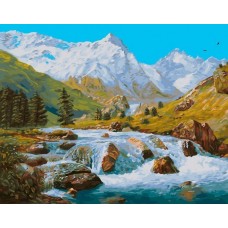 Горные ручьи Кавказа живопись на холсте 40*50см