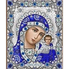 Богородица Казанская в хрустале и жемчуге ткань с нанесенным рисунком