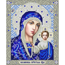 Богородица Казанская в серебре ткань с нанесенным рисунком