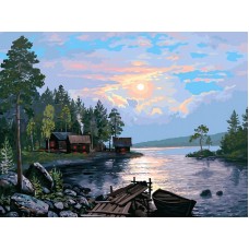 1178-AS Закат на Ладоге живопись на холсте 30*40см