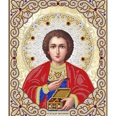 Святой Пантелеймон в жемчуге и кристаллах ткань с нанесенным рисунком