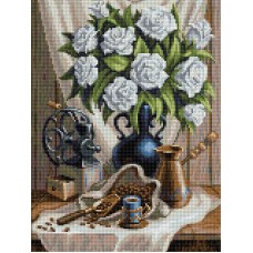 Белые розы и черный кофе Набор для выкладывания стразами 30х40 Алмазная живопись АЖ-1657
