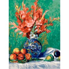 Ренуар. Натюрморт с цветами и фруктами живопись на холсте 30*40см