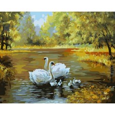 Лебеди в пруду живопись на холсте 40*50см 40х50 Белоснежка 312-CG