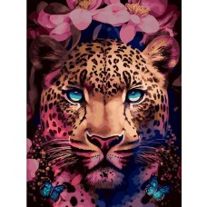 Цветочный леопард живопись на холсте 30*40см