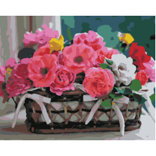 Корзинка с цветами живопись на холсте 40х50