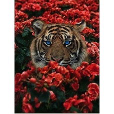 Тигр в цветах Набор для выкладывания стразами 30х40 Алмазная живопись АЖ-4123