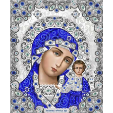 Богородица Казанская в синих хрустальных камнях ткань с нанесенным рисунком
