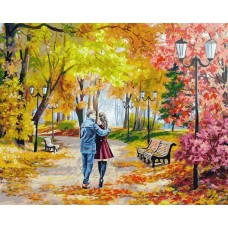 Осенний парк, скамейка, двое живопись на холсте 40*50см 40х50 Белоснежка 142-AB