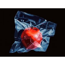 Черный квадрат и красное яблоко живопись на холсте 30*40см