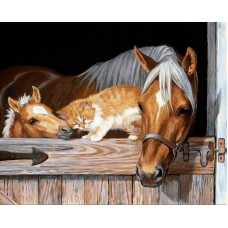 Набор Котенок и лошади 40х50 Алмазная живопись АЖ-4055