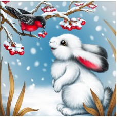 Набор Кролик и снегирь Набор для выкладывания стразами 15х15 Алмазная живопись АЖ-4165