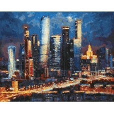 Вечерние огни Москва Сити живопись на холсте 40*50см