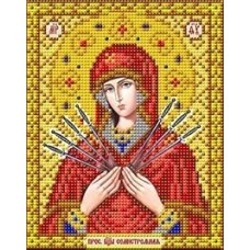 Богородица Семистрельная в золоте ткань с нанесенным рисунком