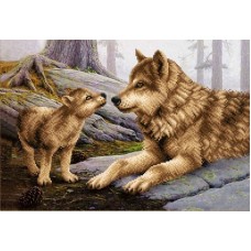 Волчица с волчонком (рис. на ткани 39х27)
