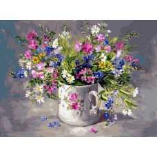 Полевые цветы в чашке живопись на холсте 30*40см