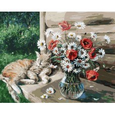 Дачная жизнь кота Василия живопись на холсте 40*50см 40х50 Белоснежка 149-AB