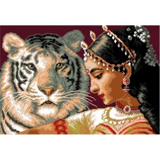 Девушка и белый тигр Рисунок на канве 37/49 37х49 Матренин Посад 0425