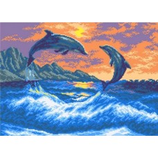 Дельфины в море Рисунок на канве 37/49 37х49 Матренин Посад 0522