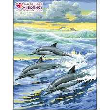 Семья дельфинов Набор для выкладывания стразами 30х39 Алмазная живопись АЖ-1062