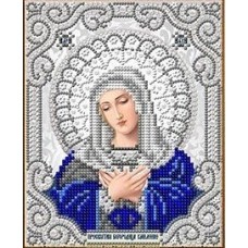 Богородица Умиление в жемчуге и серебре ткань с нанесенным рисунком