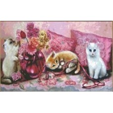 Три озорных котенка набор для выкладывания стразами 110х60 Jing Cai Ge Diamond Painting DIY (Honey Home) 7334