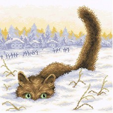 Кот в снегу Набор для выкладывания стразами 38х38 Brilliart МС-033