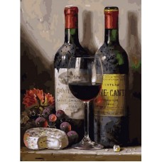 Вино, сыр и виноград живопись на холсте 30*40см