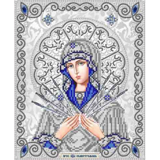 Богородица Семистрельная в жемчуге ткань с нанесенным рисунком