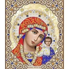 Богородица Казанская в жемчуге и кристаллах ткань с нанесенным рисунком