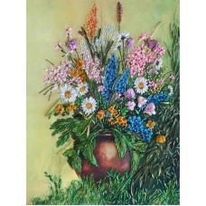 Набор Космея и луговые цветы вышивка лентами 26,5х34,5 Многоцветница МЛ(н)-3031