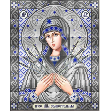 Богородица Семистрельная в серебре ткань с нанесенным рисунком
