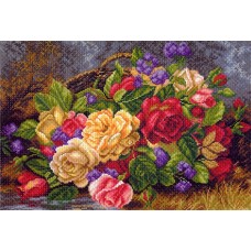 Цветы в корзине Набор для вышивания крестом 37х49 (27х39) Матренин Посад 1540/Н
