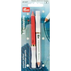 611627 Меловой карандаш со стирающей кисточкой, 11см, белый/розовый, 2шт в блистере