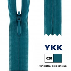 Застежка-молния потайная тип 2 (4,2мм), неразъемная, длина 22см, YKK, 0004715/22 (020 сине-зеленый)