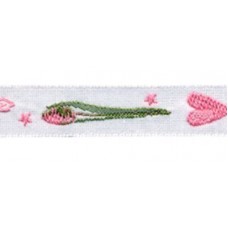 Тесьма декоративная Розовые тюльпаны и сердечки, ширина 10мм, Acufactum Ute Menze,