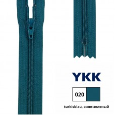 Застежка-молния витая тип 3 (4,15мм), неразъемная, длина 22см, YKK, 0561179/22 (020 сине-зеленый)