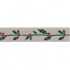 Тесьма декоративная Рождественские веточки Пуансеттии, ширина 10мм, Acufactum,