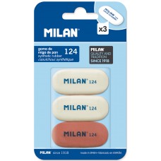 Milan   Набор 3 овальных ластика 124 в блистере   4,9 х 2,3 х 0,9 см BMM9203