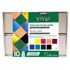 PEBEO   Набор красок Vitrail Коллекция по стеклу и металлу с аксессуарами   10 цв. х  45 мл 758421