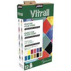 PEBEO   Набор красок Vitrail Исследование по стеклу и металлу   12 цв. х  20 мл 757421