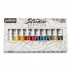 Краска акриловая PEBEO   набор Studio Acrylics с кистью   10 цв. х  20 мл 833311
