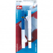 PRYM   611626   Меловые карандаши с щеткой   11 см  2 шт  в блистере белый и синий