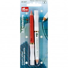 PRYM   611627   Меловые карандаши с щеткой   11 см  2 шт  в блистере белый и розовый